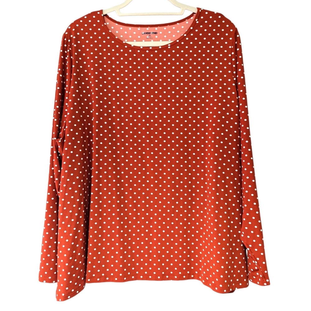 Lands' End Women's Polka Dot Long Sleeve Rust Orange Rash Guard Size 3X